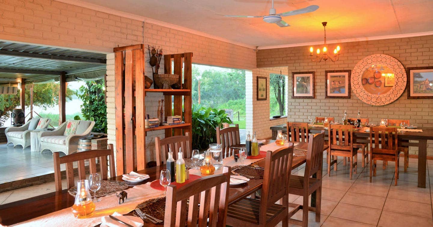 Dining room at River View Lodge near Chobe in Botswana