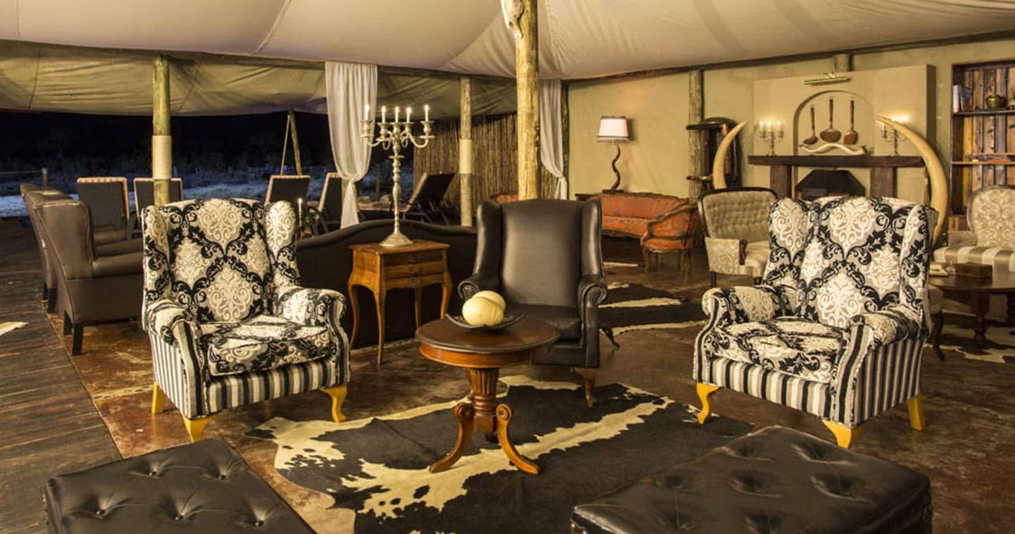 Luxury Lodge Accommodation Lounge at Camp Kazuma